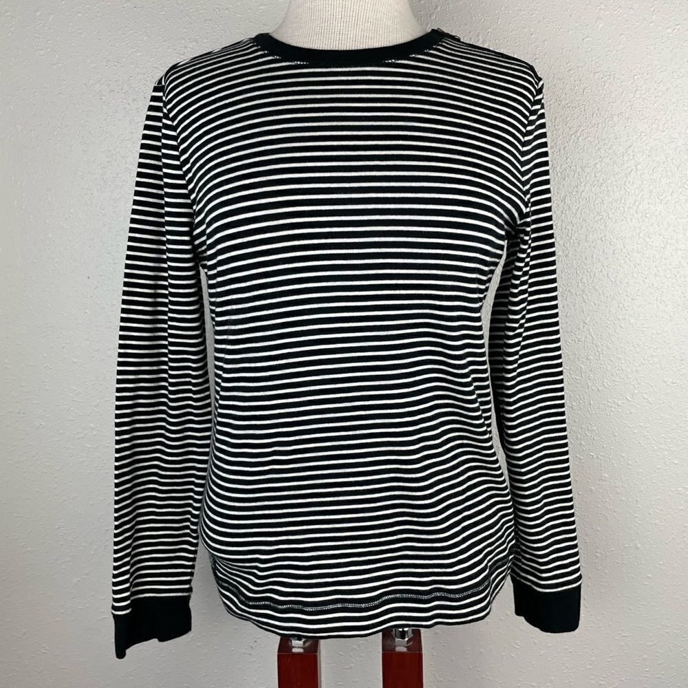 Lauren Ralph Lauren Long Sleeve Black and White Striped Shirt Size L EUC